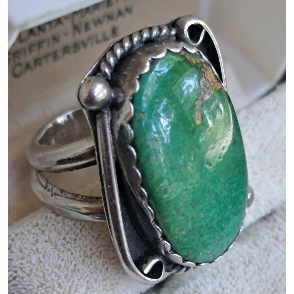 Vintage Old Pawn Green Turquoise Sterling Silver Ring size 9.25 - Picture 9 of 11